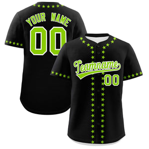 Custom Black Neon Green Star Ribbing Authentic Baseball Jersey