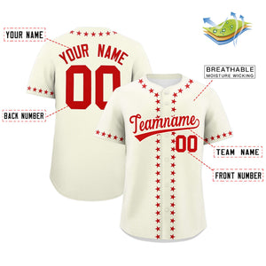 Custom Cream Red Star Ribbing Authentic Baseball Jersey