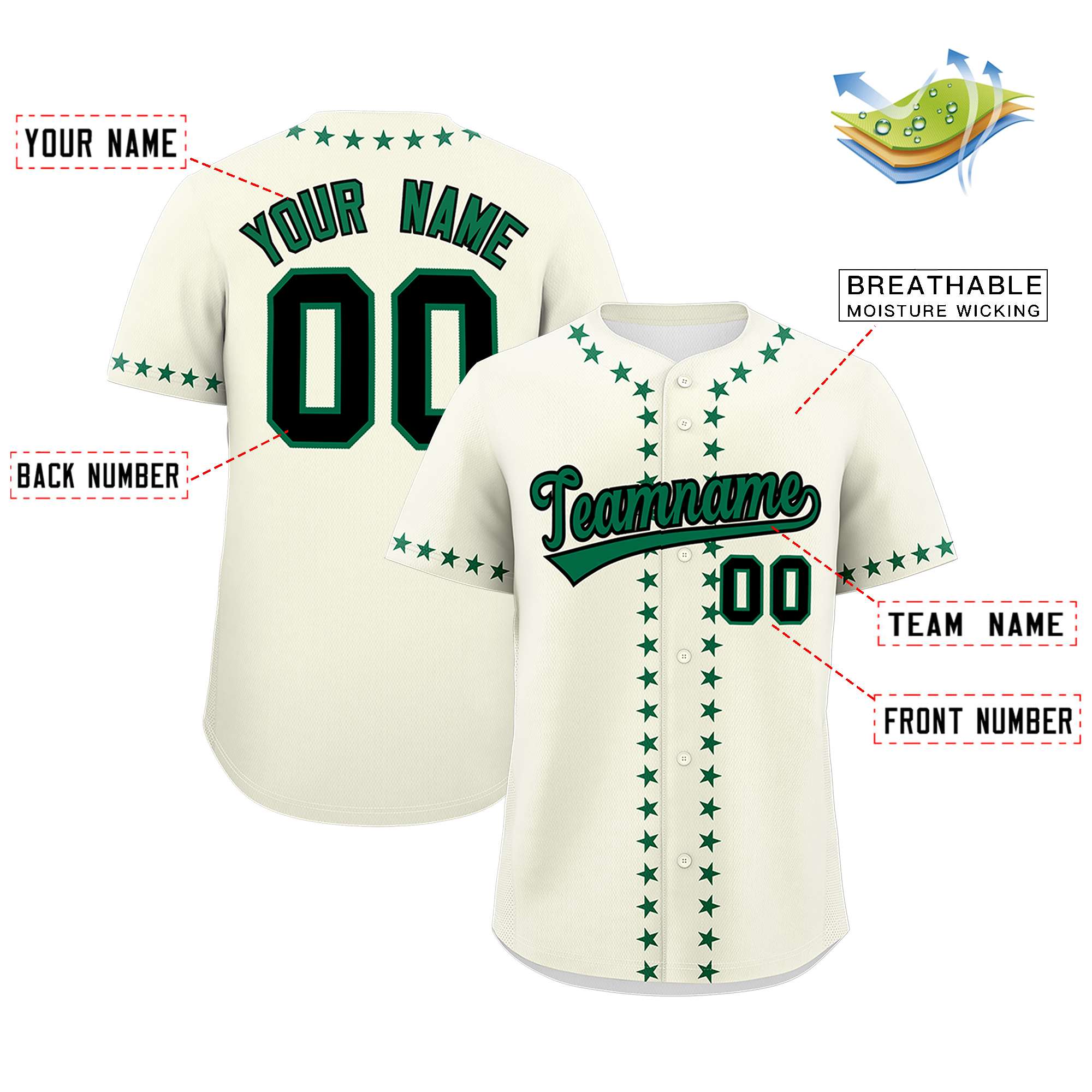 Custom Cream Kelly Green Star Ribbing Authentic Baseball Jersey