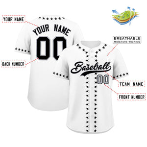 Custom White Black Star Ribbing Authentic Baseball Jersey