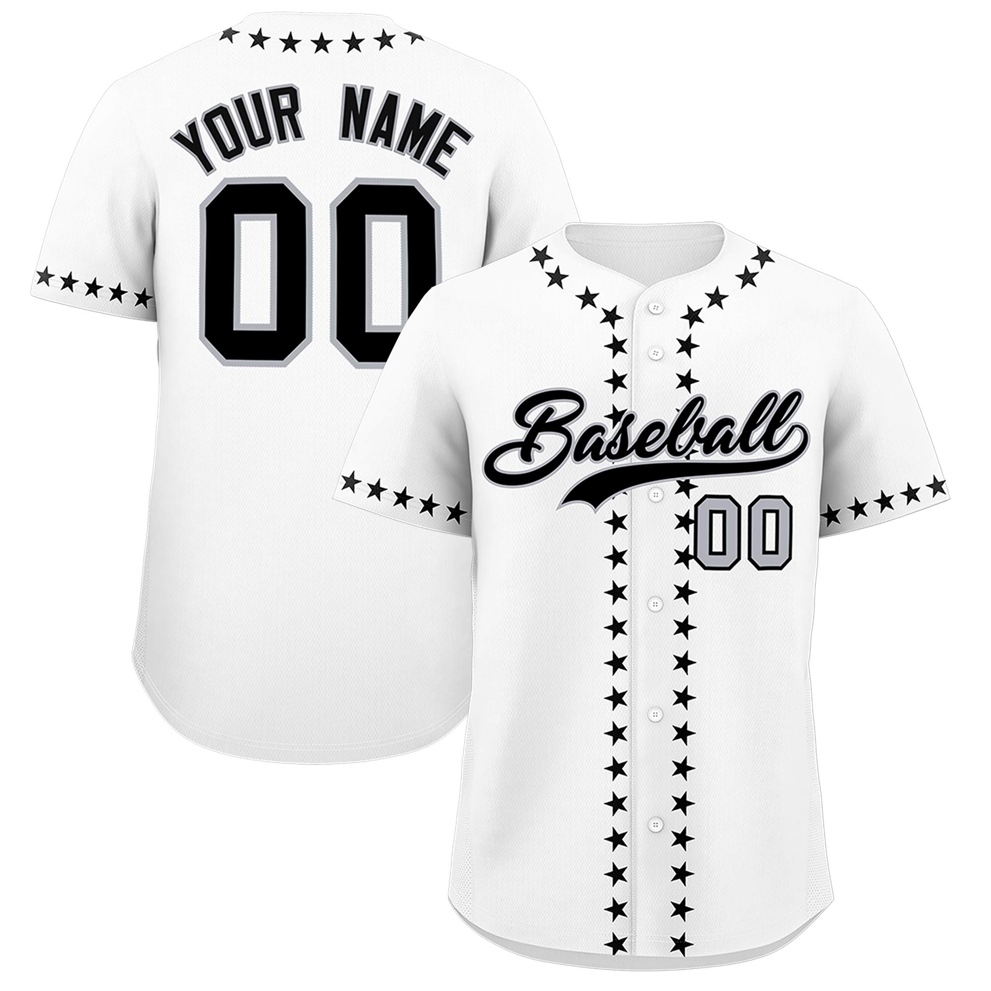 Custom White Black Star Ribbing Authentic Baseball Jersey