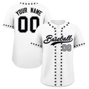 Custom White Black Star Ribbing Authentic Baseball Jersey