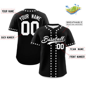 Custom Black White Star Ribbing Authentic Baseball Jersey