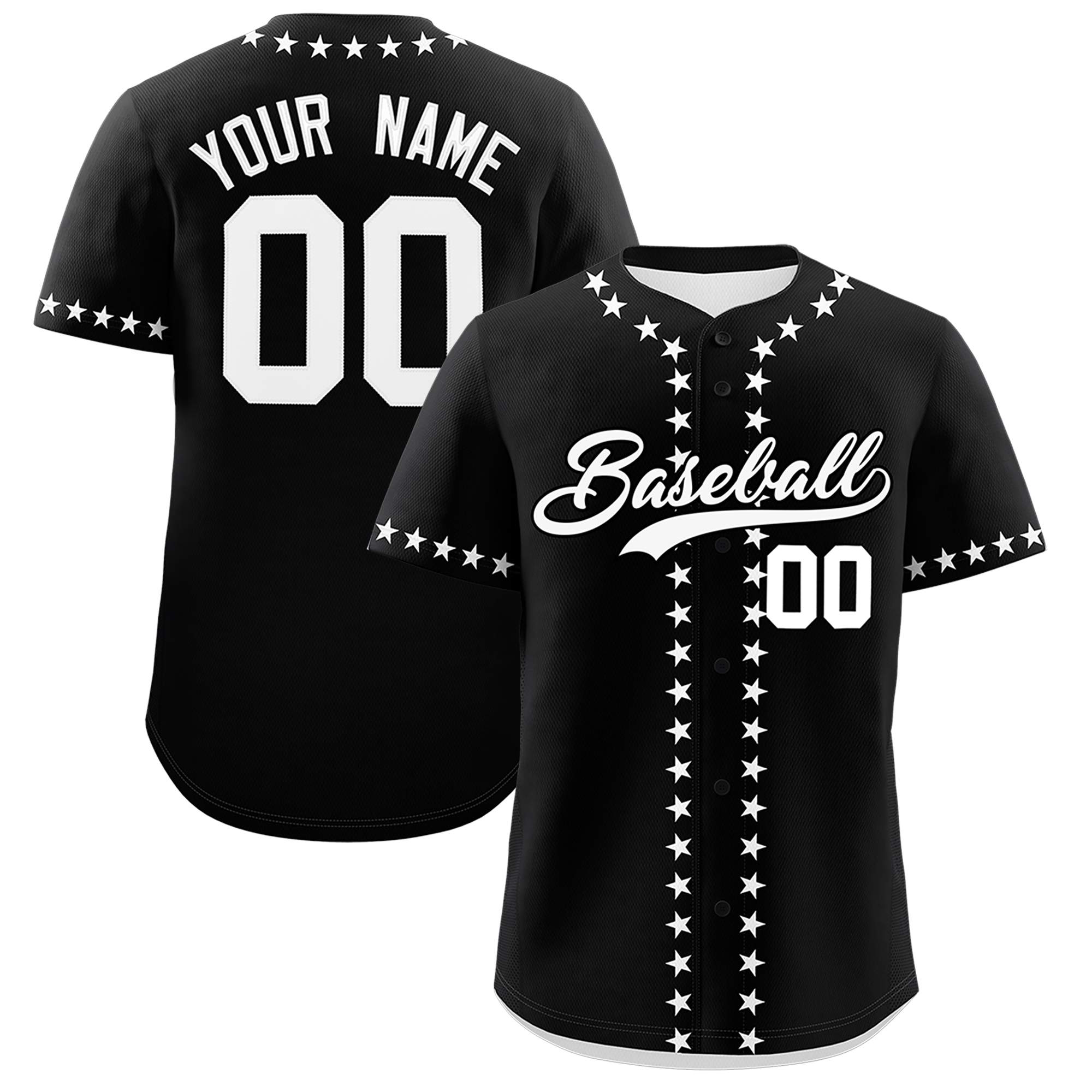 Custom Black White Star Ribbing Authentic Baseball Jersey