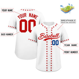 Custom White Red Star Ribbing Authentic Baseball Jersey