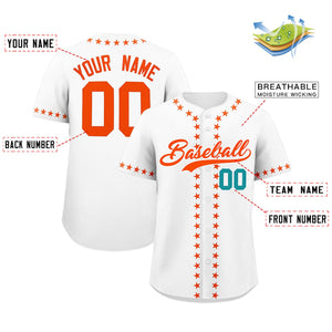 Custom White Orange Star Ribbing Authentic Baseball Jersey