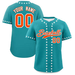 Custom Aqua White Star Ribbing Authentic Baseball Jersey