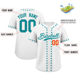 Custom White Aqua Star Ribbing Authentic Baseball Jersey