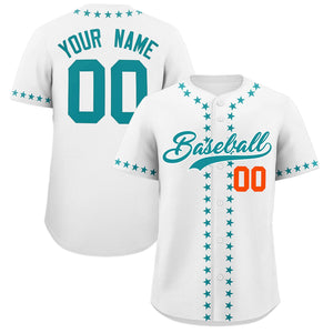 Custom White Aqua Star Ribbing Authentic Baseball Jersey