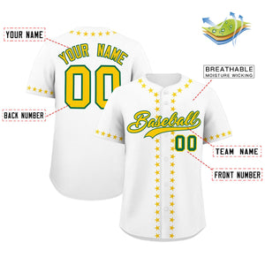 Custom White Gold Star Ribbing Authentic Baseball Jersey