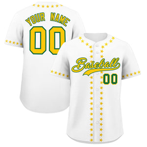 Custom White Gold Star Ribbing Authentic Baseball Jersey