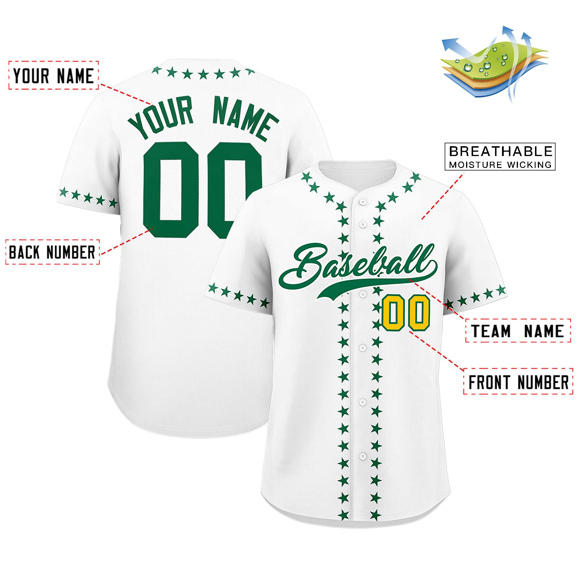 Custom White Kelly Green Star Ribbing Authentic Baseball Jersey