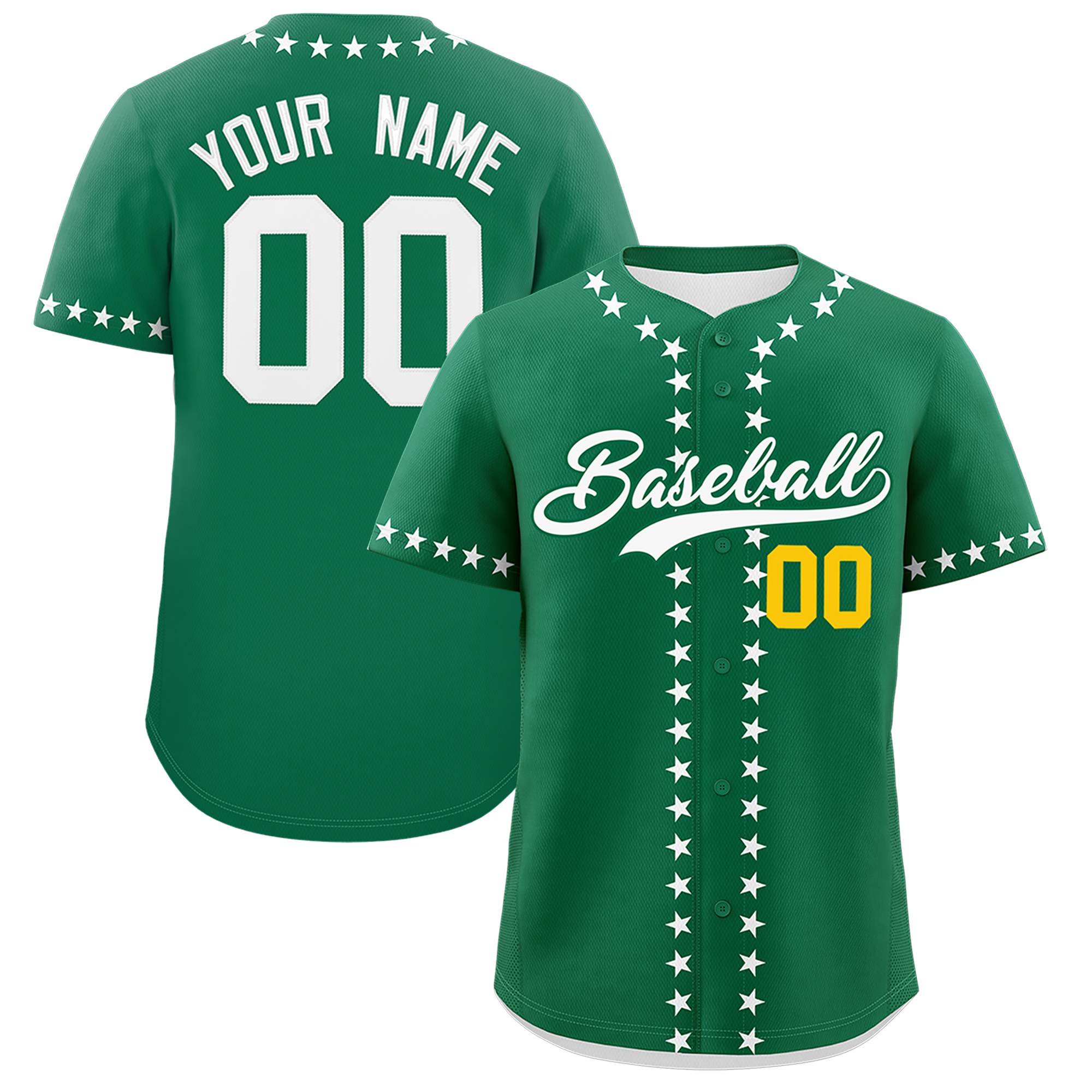 Custom Kelly Green White Star Ribbing Authentic Baseball Jersey