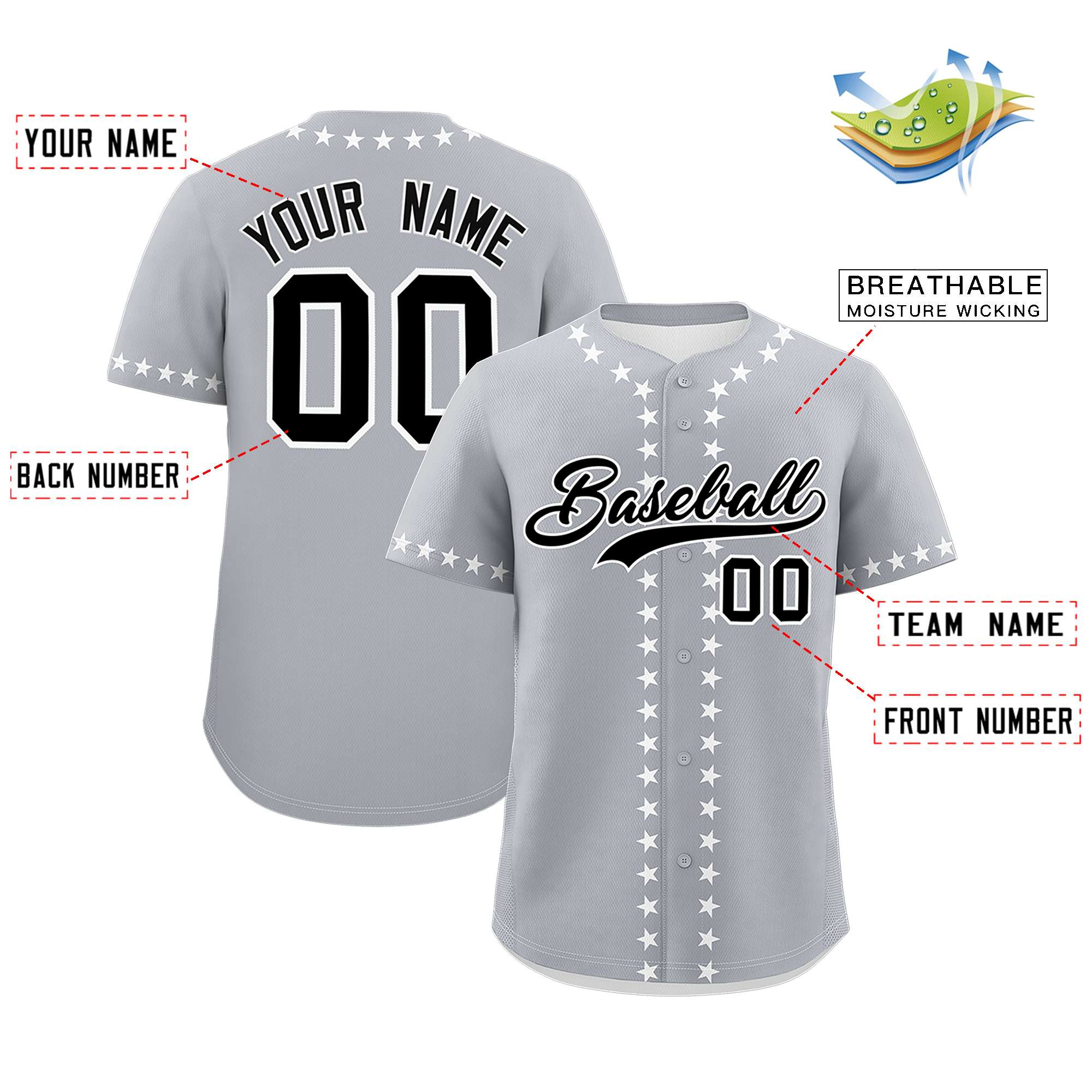 Custom Gray White Star Ribbing Authentic Baseball Jersey