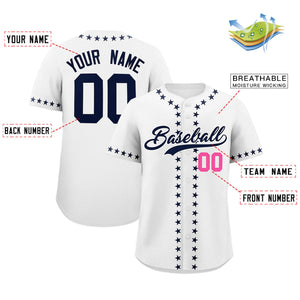 Custom White Navy Star Ribbing Authentic Baseball Jersey