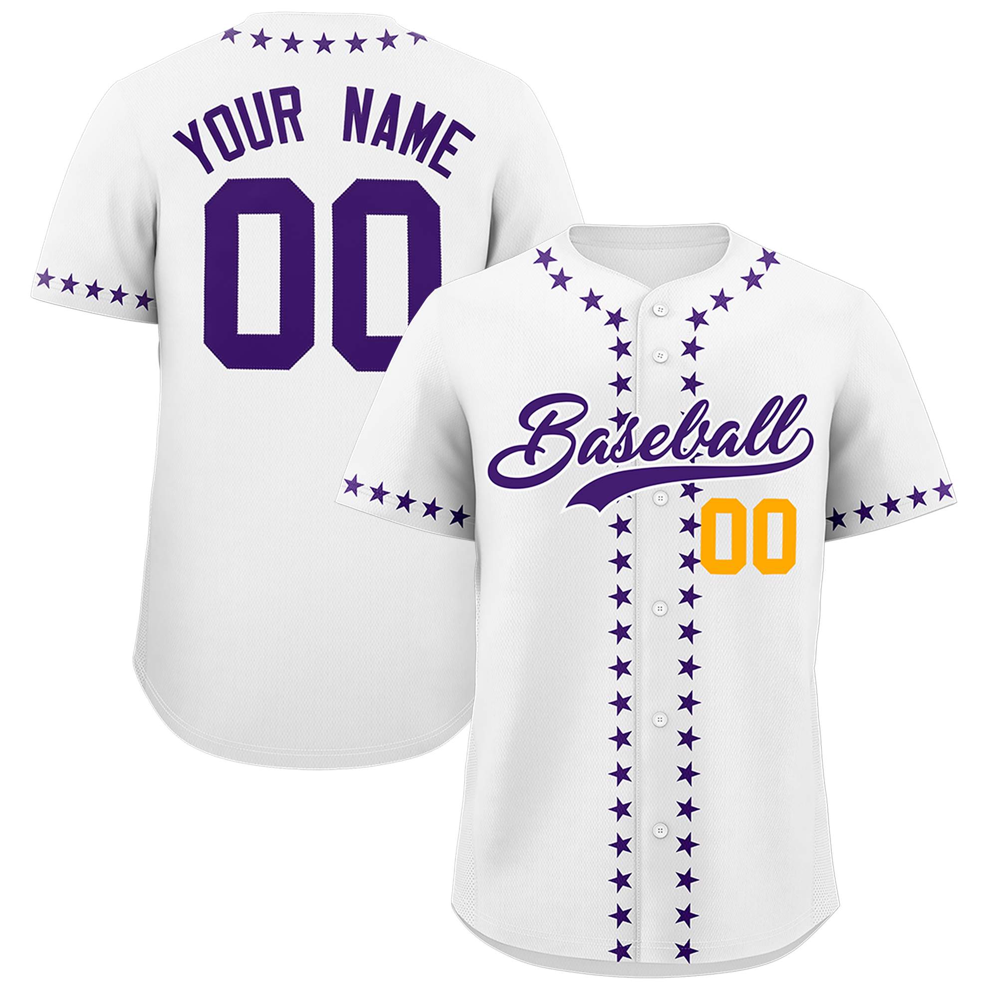 Custom White Purple Star Ribbing Authentic Baseball Jersey