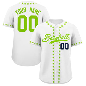 Custom White Neon Green Star Ribbing Authentic Baseball Jersey