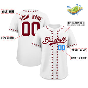 Custom White Crimson Star Ribbing Authentic Baseball Jersey