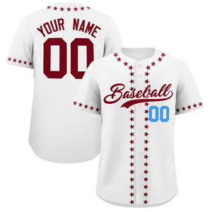 Custom White Crimson Star Ribbing Authentic Baseball Jersey