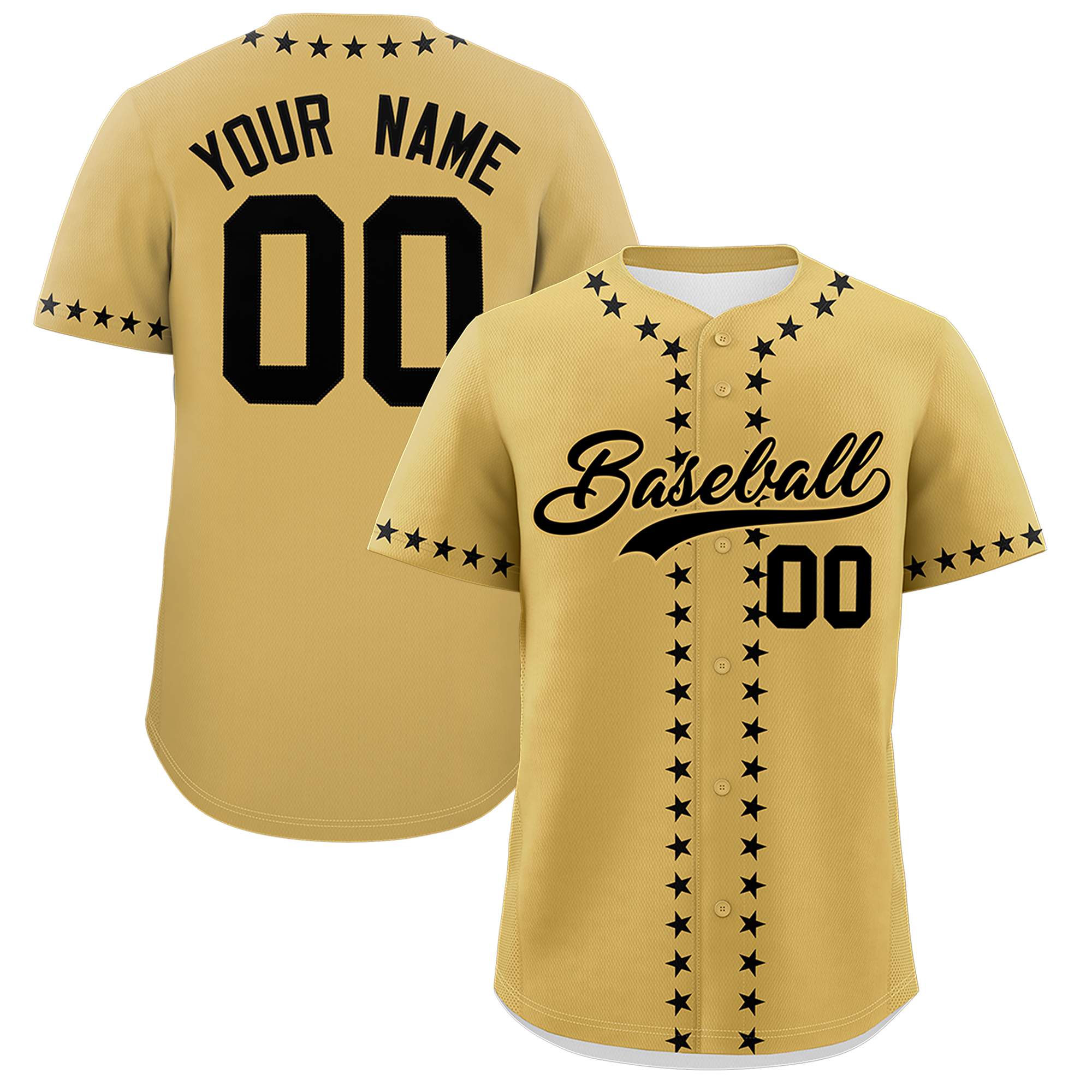 Custom Old Gold Black Star Ribbing Authentic Baseball Jersey