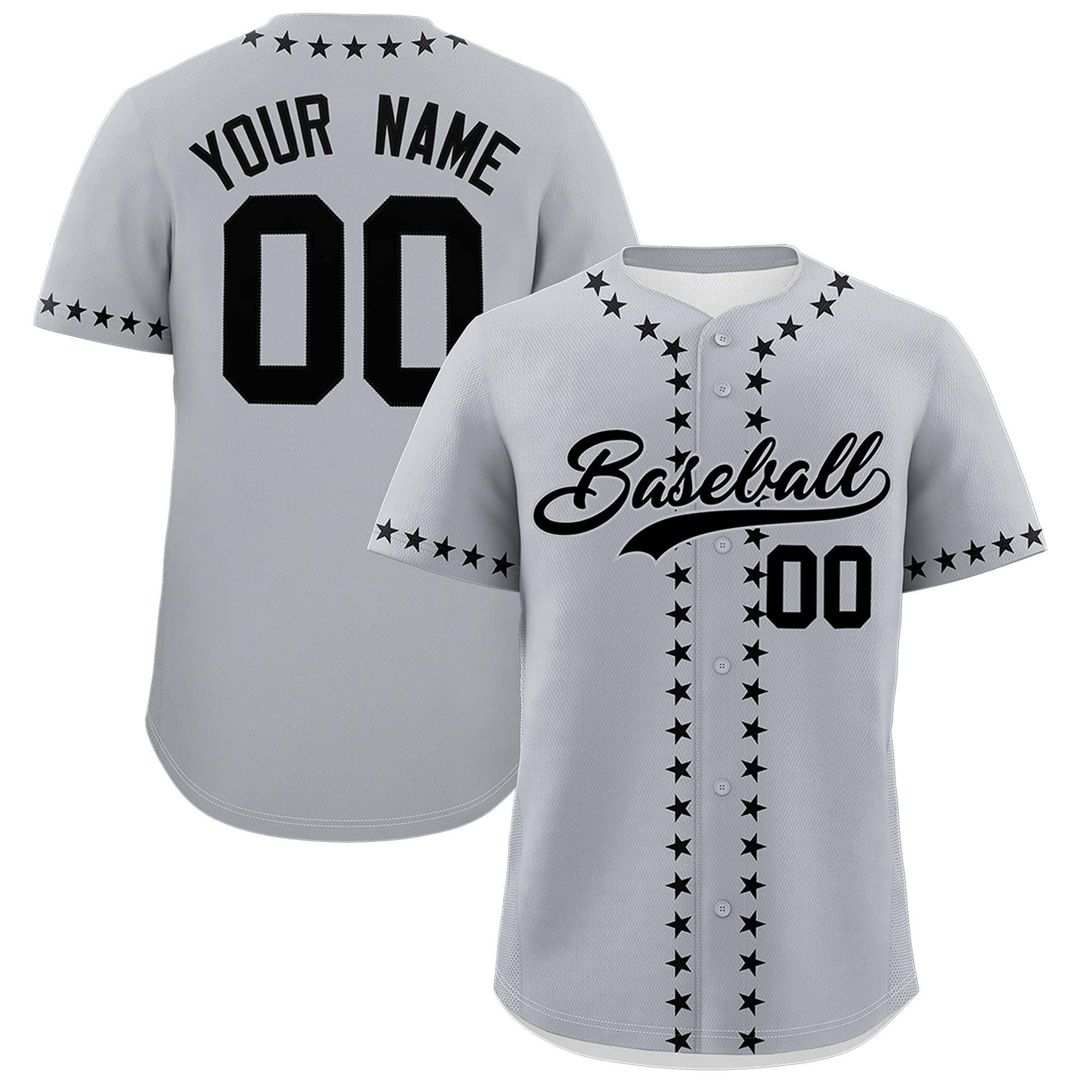 Custom Gray Black Star Ribbing Authentic Baseball Jersey