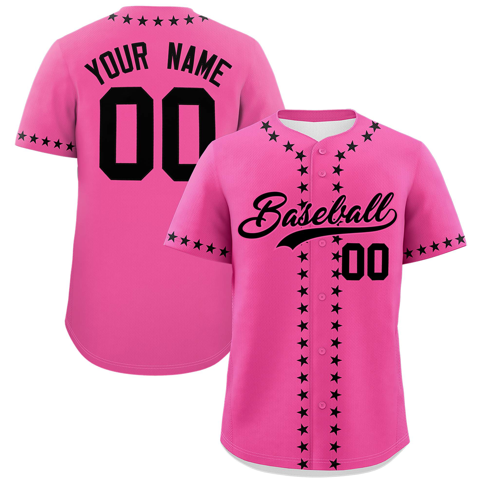 Custom Pink Black Star Ribbing Authentic Baseball Jersey