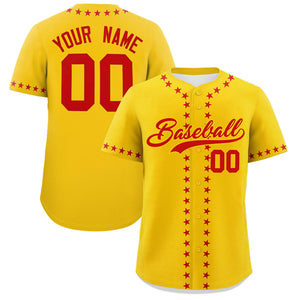 Custom Gold Red Star Ribbing Authentic Baseball Jersey