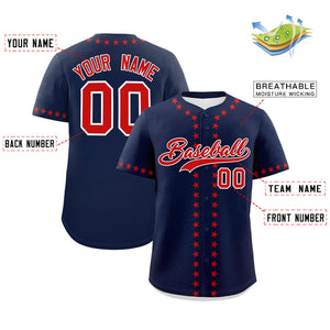 Custom Navy Red Star Ribbing Authentic Baseball Jersey