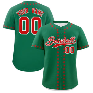 Custom Kelly Green Red Star Ribbing Authentic Baseball Jersey