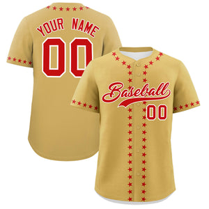 Custom Old Gold Red Star Ribbing Authentic Baseball Jersey