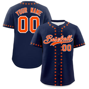 Custom Navy Orange Star Ribbing Authentic Baseball Jersey