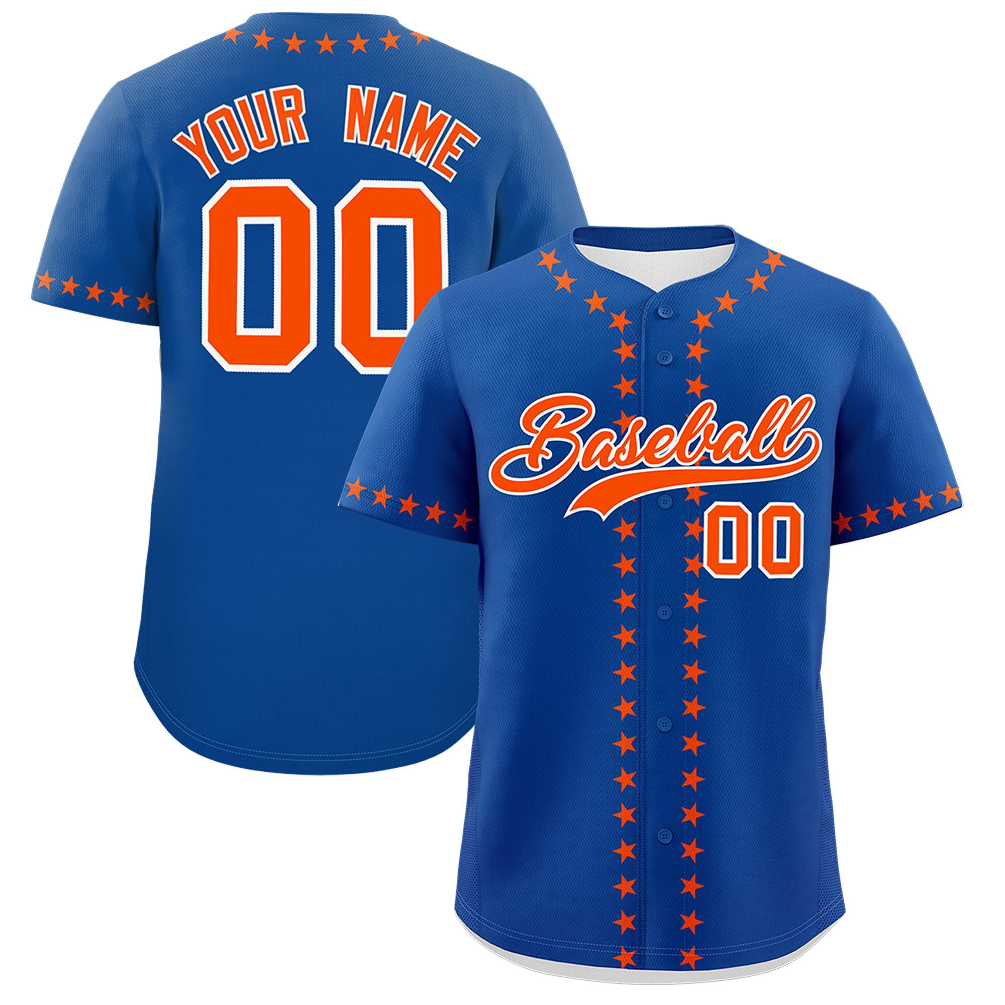 Custom Royal Orange Star Ribbing Authentic Baseball Jersey