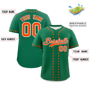 Custom Kelly Green Orange Star Ribbing Authentic Baseball Jersey