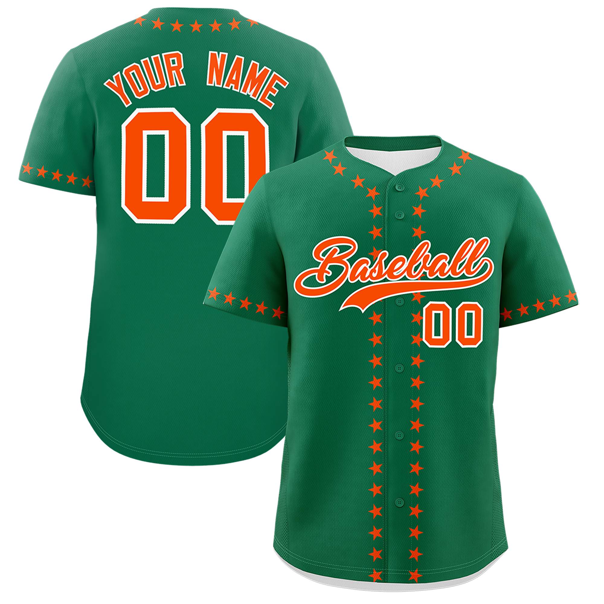 Custom Kelly Green Orange Star Ribbing Authentic Baseball Jersey