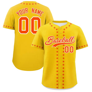 Custom Gold Orange Star Ribbing Authentic Baseball Jersey