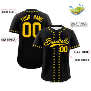 Custom Black Gold Star Ribbing Authentic Baseball Jersey