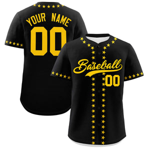 Custom Black Gold Star Ribbing Authentic Baseball Jersey