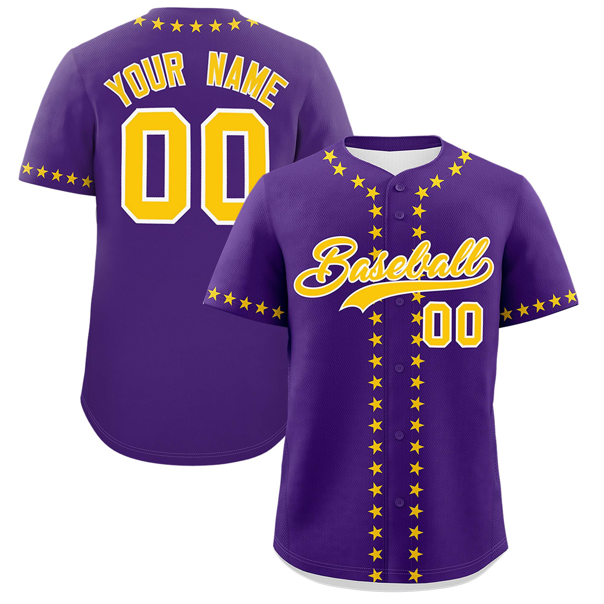 Custom Purple Gold Star Ribbing Authentic Baseball Jersey