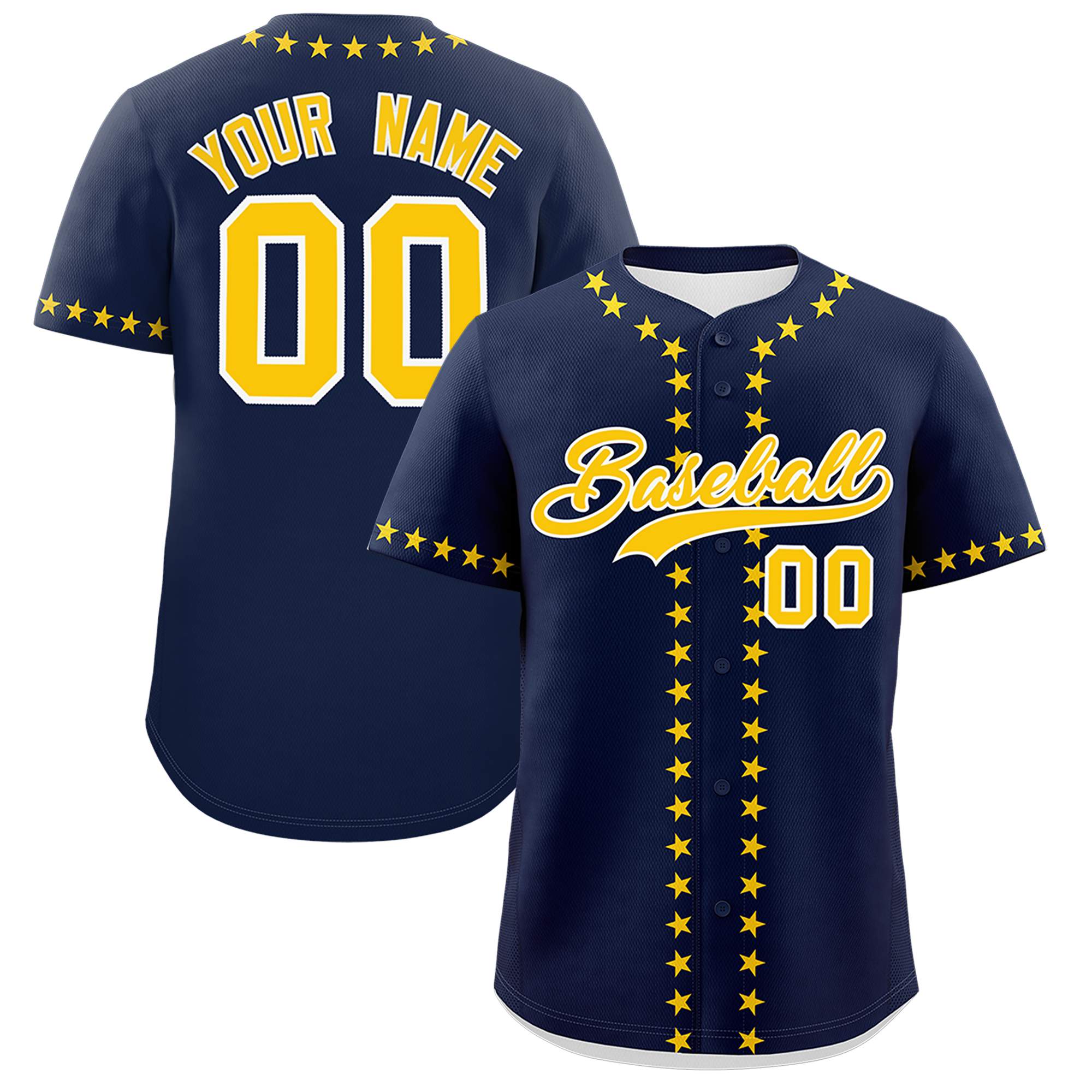 Custom Navy Gold Star Ribbing Authentic Baseball Jersey