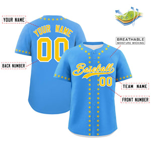 Custom Powder Blue Gold Star Ribbing Authentic Baseball Jersey