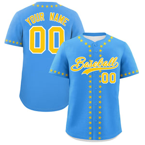 Custom Powder Blue Gold Star Ribbing Authentic Baseball Jersey