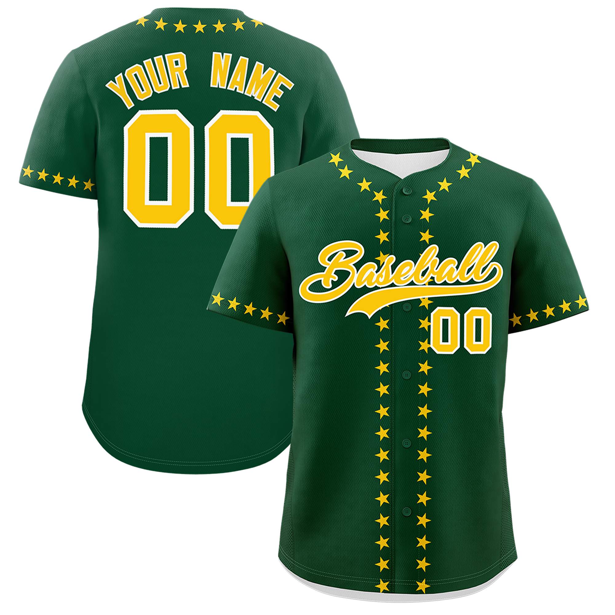 Custom Green Gold Star Ribbing Authentic Baseball Jersey