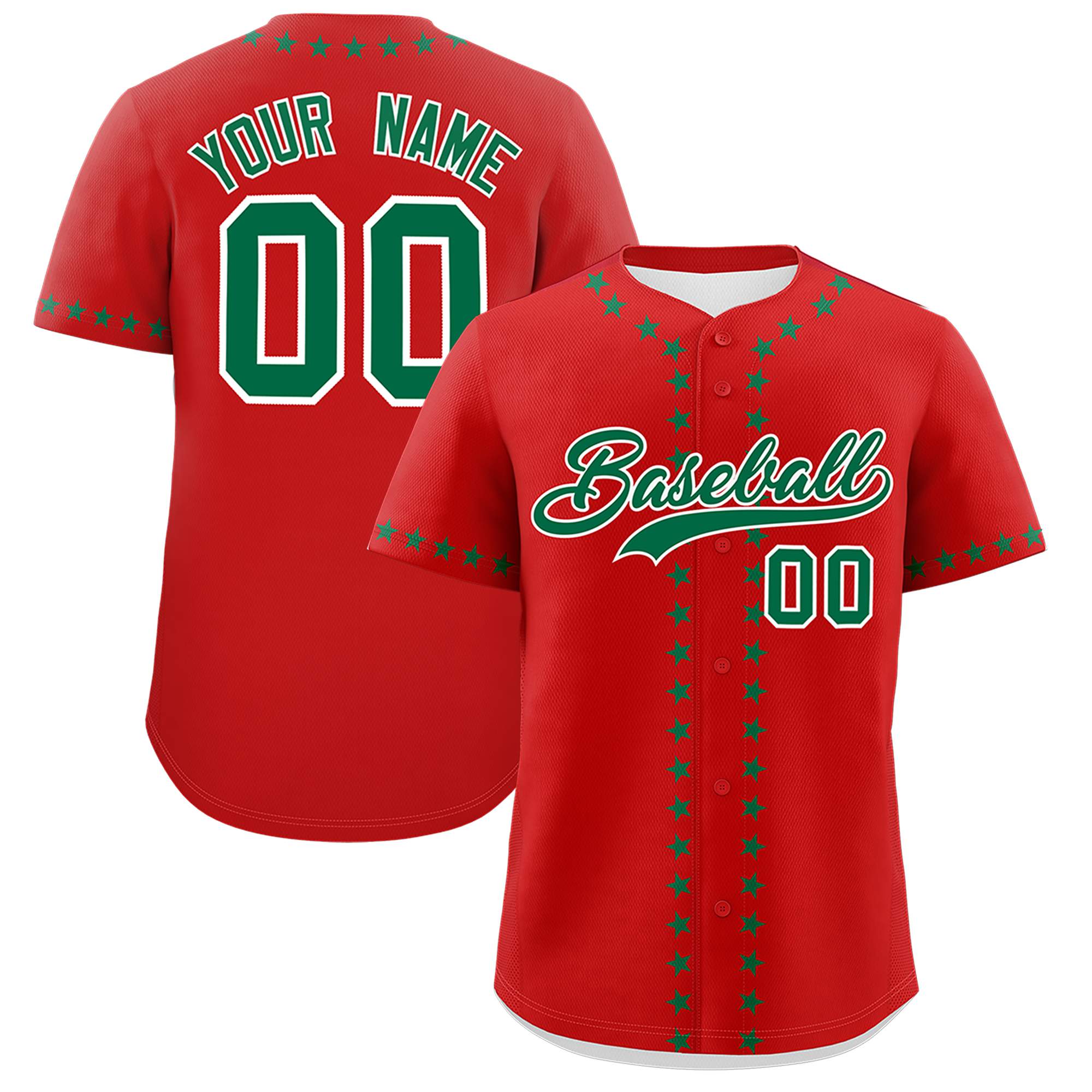 Custom Red Kelly Green Star Ribbing Authentic Baseball Jersey