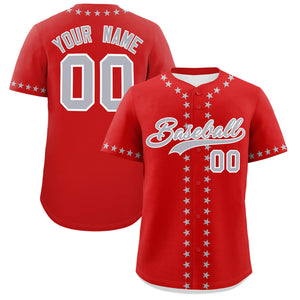 Custom Red Gray Star Ribbing Authentic Baseball Jersey