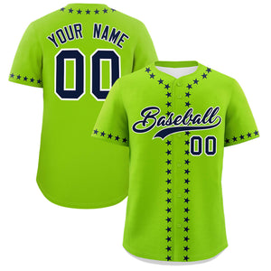 Custom Neon Green Navy Star Ribbing Authentic Baseball Jersey