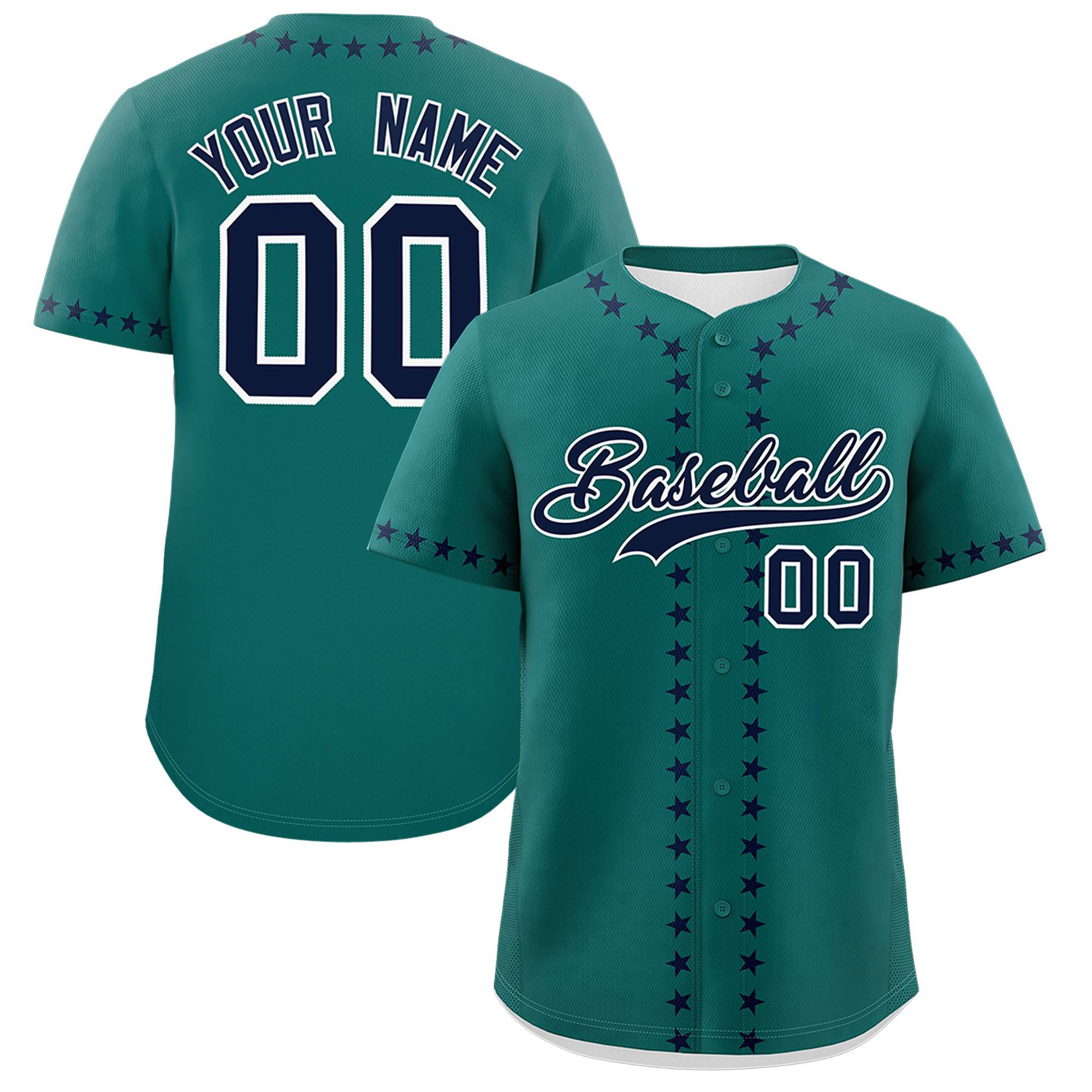 Custom Aqua Navy Star Ribbing Authentic Baseball Jersey