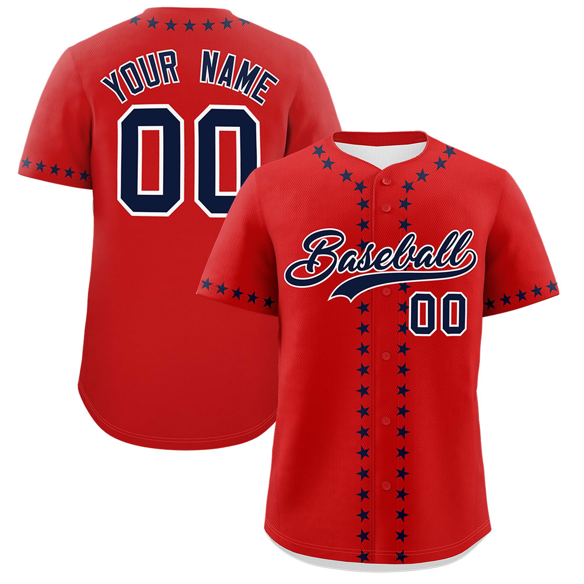 Custom Red Navy Star Ribbing Authentic Baseball Jersey