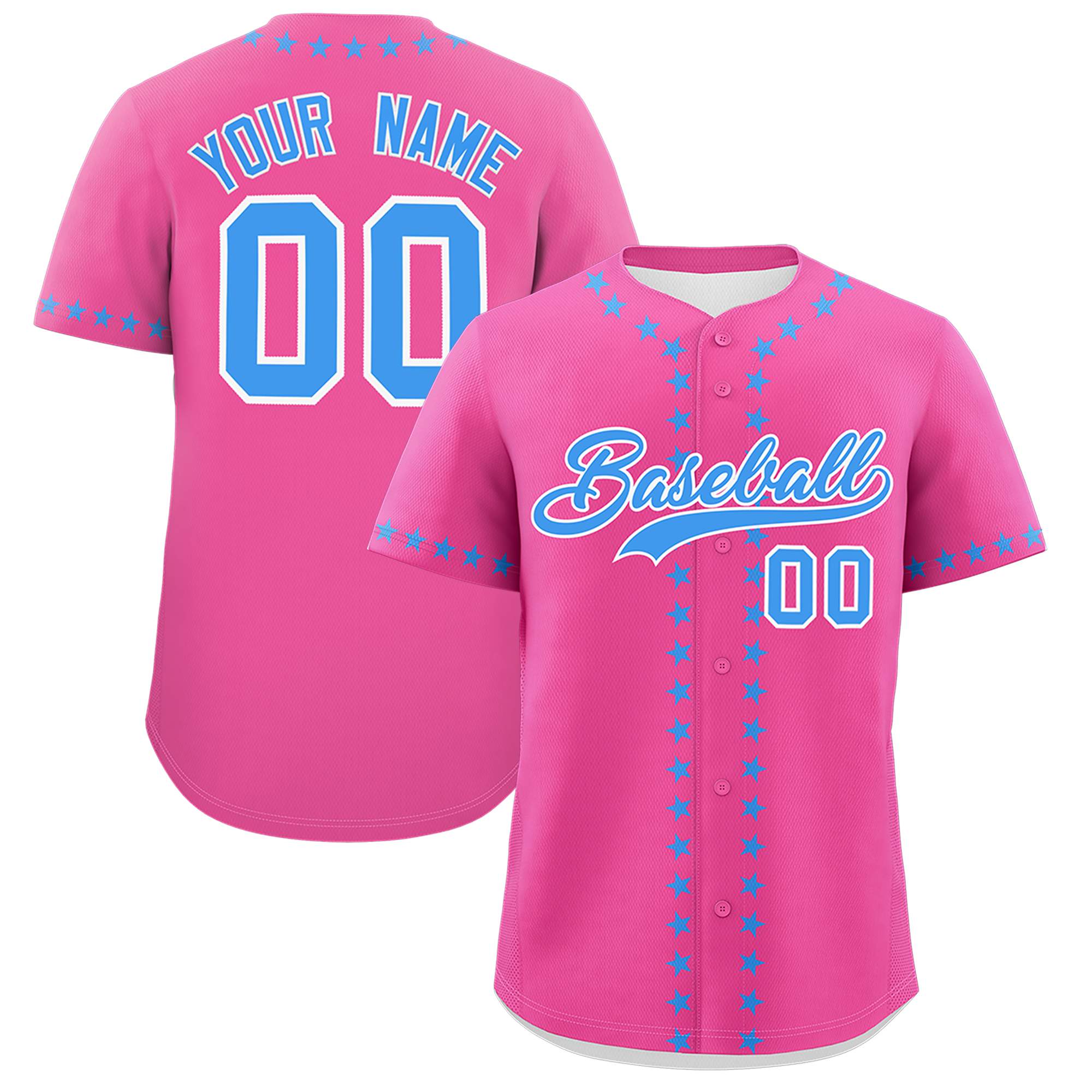 Custom Pink Powder Blue Star Ribbing Authentic Baseball Jersey