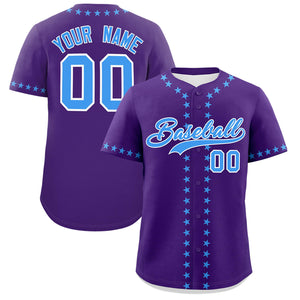 Custom Purple Powder Blue Star Ribbing Authentic Baseball Jersey