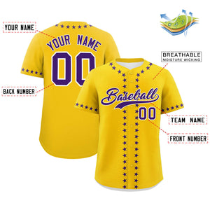 Custom Gold Purple Star Ribbing Authentic Baseball Jersey